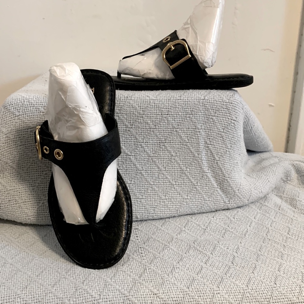 Born black leather slip on sandals